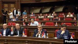 Armenia - Deputies from the opposition Hayastan alliance attend a parliament session in Yerevan, May 21, 2024.