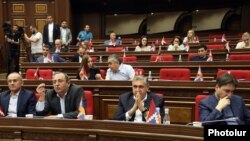 Armenia - Deputies from the opposition Hayastan alliance attend a parliament session in Yerevan, May 21, 2024.