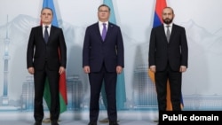 Kazakhstan - Kazakh Foreign Minister Murat Nurtleu hosts talks between his Armenian and Azerbaijani counterparts, Almaty, May 10, 2024.