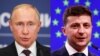 Rossiya prezidenti Vladimir Putin (chapda) va Ukraina prezidenti Volodimir Zelenskiy