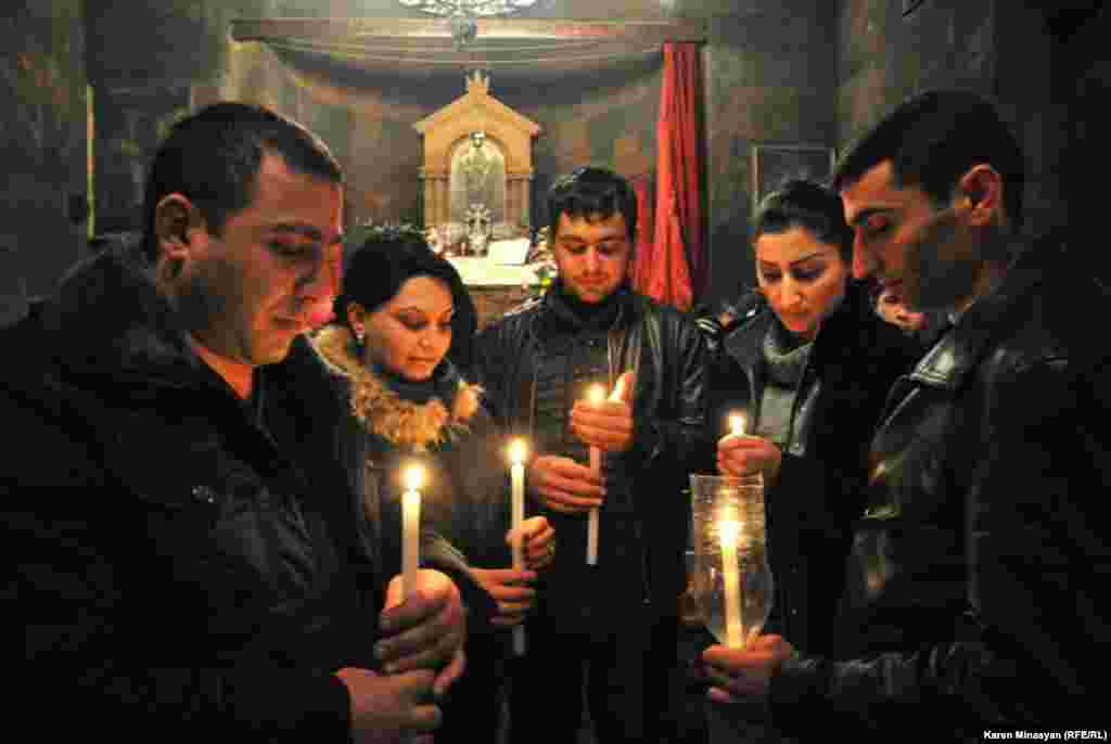 Armenia -- Christmas candle liturgy, Khor Virap, 05Jan2013
