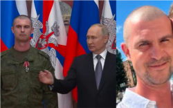 Майор Евгений Волков. Скриншот видеозаписи на сайте президента России и часть опубликованного под гуманитарным сбором снимка