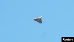 نمونه پهپاد «شاهد- ۱۳۶» که کی‌یف می‌گوید ارتش روسیه از آن‌ برای هدف قرار دادن مراکز غیرنظامی اوکراین استفاده می‌کند