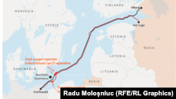 Scurgeri inexplicabile de gaze raportate din gazoductele Nord Stream 1 şi 2
