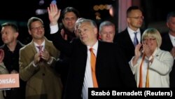 Հունգարիայի վարչապետ Վիկտոր Օրբանը ընտրությունների նախնական արդյունքների հրապարակման ժամանակ, Բուդապեշտ, 3-ը ապրիլի, 2022թ,