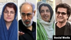 از چپ به راست: نسرین ستوده،‌ ابوالفضل قدیانی، نرگس محمدی و جعفر پناهی