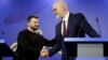 Ukraine's President Volodymyr Zelensky (L) shakes hands with Albania's Prime Minister Edi Rama (R) during a joint press conference, as part of the "Ukraine–Southeast Europe Summit" in Tirana on February 28, 2024.