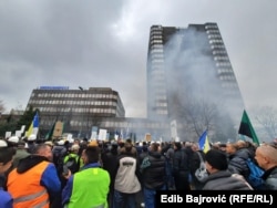 Miners protest in Sarajevo on November 23.