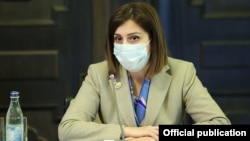 Armenia -- Health Minister Anahit Avanesian speaks during a cabinet meeting. October 7, 2021.