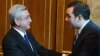 Armenia - President Serzh Sarkisian (L) meets with Georgian Defense Minister Irakli Alasania in Yerevan, 7Mar2013.