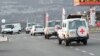 Nagorno-Karabakh - A convoy of Red Cross vehicles is seen outside Stepanakert, January 4, 2023.