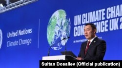 Президент Садыр Жапаров Глазго шаарында өткөн БУУнун климаттык өзгөрүүлөр боюнча 26-саммитинде. 2021-жыл.
