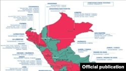 Перудагы чыр-чатактардын картасы: кызыл - 10дон көп, сары - 6-10, жашыл - 5ке чейин. (www.revenuewatch.org)