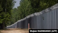 Ілюстрацыйнае фота. Сьцяна на польска-беларускай мяжы, 8 чэрвеня 2022 году. 