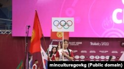 Күрөш боюнча 17 жана 23 жашка чейинкилер арасындагы Азия чемпионатынын ачылыш аземи, Бишкек. 19-июнь, 2022-ж. "Бишкек-Арена". 