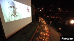 Armenia - A candlelight vigil in Yerevan's Liberty Square in memory of Hrach Muradian, a village mayor murdered on April 2, 04Apr2013.