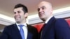 Bulgarian Prime Minister Kiril Petkov (left) and North Macedonia's prime minister, Dimitar Kovacevski, met in Skopje on January 18.