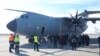Armenia - A French military plane with eight Armenian prisoners of war freed by Azerbaijan on board is seen at Yerevan airport, February 7, 2022.