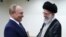 Iranian Supreme Leader Ayatollah Ali Khamenei receives Russian President Vladimir Putin in Tehran on July 19, 2022.