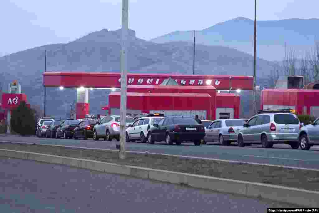 Drivers wait to fill their cars in Stepanakert.&nbsp;Azerbaijan also has sporadically cut gas supplies to Nagorno-Karabakh -- most recently on January 21.&nbsp; &nbsp;