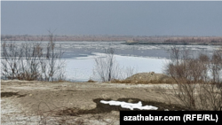 Türkmenistanda soňky birnäçe gün bäri dowam edýän sowuk howa akymynyň arasynda Amyderýanyň akabasynda buzluklar emele geldi. Ýanwar, 2023 ý.