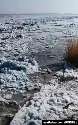 Howanyň sähel maýlap başlamagy bilen, doňakçylygyň yzynyň suw joşmalaryna ýazmagyndan alada edilýär. Amyderýanyň kenary. Ýanwar, 2023 ý.