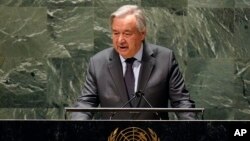 ՄԱԿ-ի գլխավոր քարտուղար Անտոնիո Գուտերեշը ելույթ է ունենում Գլխավոր ասամբլեայի արտահերթ նստաշրջանում, Նյու Յորք, 28-ը փետրվարի, 2022թ․