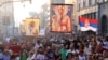 Protestors march in Belgrade on August 28 against the international LGBT event EuroPride scheduled to be held in the Serbian capital later this month.