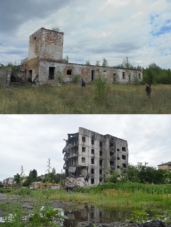 На фото вверху: заброшенная часть ПВО в поселке Давенда, где родился Владислав Ведерников. Внизу: Бородянка, место смерти Ведерникова, после отступления российских войск.