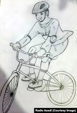 Рисунка на Монавара от Кабул, на която момиче кара колело