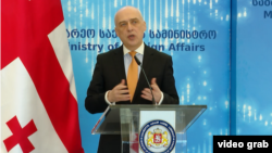 Վրաստանի արտգործնախարար Դավիթ Զալկալիանին ասուլիսի ժամանակ, Թբիլիսի, 31-ը մարտի, 2022թ․