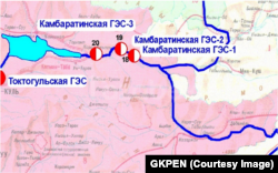 "Камбар-Ата" ГЭСтер каскадынын долбоордук картасы.