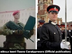 Комбіноване фото: Павло Лейсі (ліворуч) складає присягу Національної академії сухопутних військ. А праворуч – він під час навчання у Королівській академії сухопутних військ Сандгерст