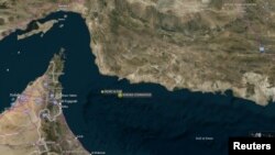 دو نقطه زردرنگ در این نقشه محل دو نفتکش نروژی و ژاپنی هنگام وقوع حمله را نشان می‌دهد