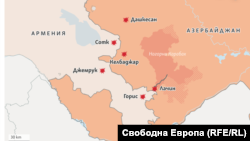 Армениянын жана Азербайжандын чек арасы. Иллюстрациялык карта.