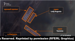 Судна Lady Augusta та Tzarevna біля зернового терміналу у порту Маріуполя, 24 травня 2022 року