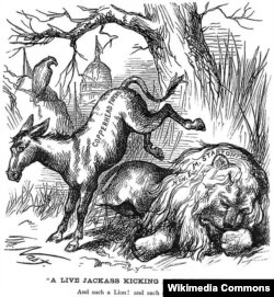 Thomas Nast, "Diri eşşək ölü şirə şıllaq atır"