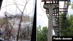 Вікна, з яких стріляли «бійці» «Ісламської держави» (зліва), виходять на трубопровід колишнього заводу ізоляційних матеріалів