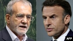 За словами Еммануеля Макрона (праворуч), передусім він закликав Масуда Пезешкіана звільнити ув’язнених громадян Франції