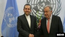 مجید تخت روانچی در کنار آنتونیو گوترش، دبیرکل سازمان ملل