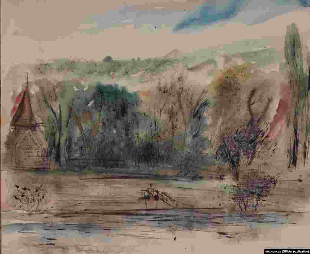 &laquo;Віллен-сюр-Сен&raquo;. Робота намальована у1932 році у Франції. Папір, акварель