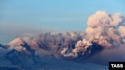 An ash cloud rises from the erupted Shiveluch volcano on the Kamchatka Peninsula in January 2013.