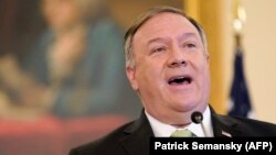 U.S. -- U.S. Secretary of State Mike Pompeo speaks during a news conference to announce the Trump administration's restoration of sanctions on Iran, at the US State Department in Washington, September 21, 2020