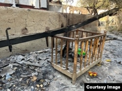 A home in Kyrgyzstan's Batken region damaged by fighting