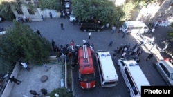 Armenian rescue services at the scene of the expolsion in Yerevan on August 26. 