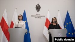 Сьвятлана Ціханоўская і Малгажата Кідава-Блоньска, Варшава, 9 студзеня 2024 