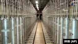 Various centrifuge machines line the hall at the Natanz Uranium Enrichment Facility in 2021.