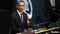 ABŞ prezidenti Barack Obama BMT Baş Assambleyasında çıxışı zamanı. 25 sentyabr 2012