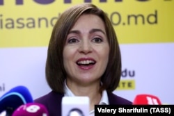 Мая Санду на прэсавай канфэрэнцыі па выніках другога туру прэзыдэнцкіх выбараў, Кішынёў, 16 лістапада 2020