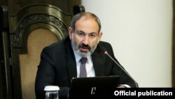 Armenian Prime Minister Nikol Pashinian speaks at a cabinet meeting in Yerevan on January 10.